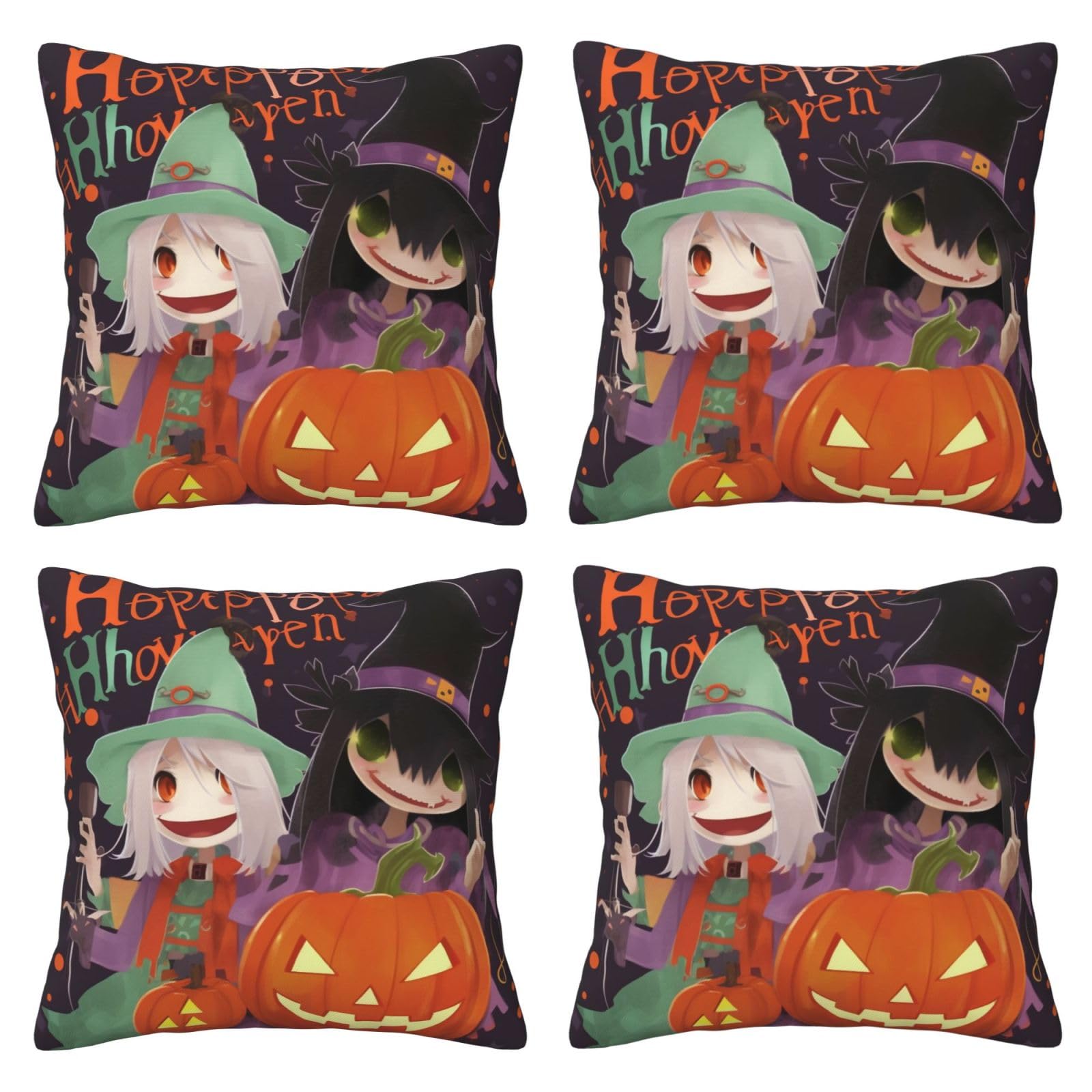 Happy Halloween Throw Pillow Cases 4 Pack Square Pillowcases Super Soft Pillow Protectors With Zipper for Couch Livingroom Sofa Bed Office Car,30x30 CM