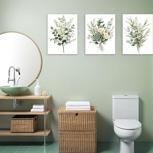 Miniatura 3 de Zessonic Arte de Pared Botánico Verde Salvia, Impresiones en Lienzo Enmarcado de Acuarela, Decoración Floral Blanca de Plantas Verdes Modernas para