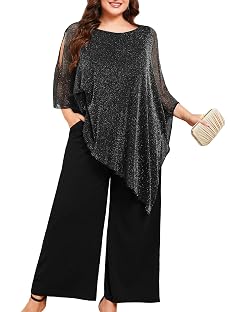 ZOMVA Plus Size Mother of The Bride Pant Suits Dressy 2 Piece Asymmetric Cape Set with Pockets Wedding