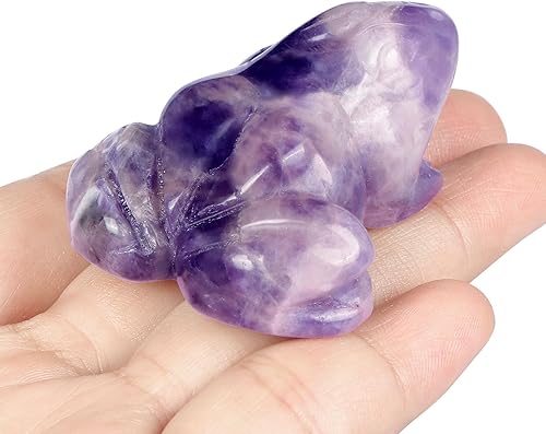 Miniatura 3 de SMQ Rana de cristal de 2 pulgadas, figura de amatista natural, decoración de estatua tallada a mano, animal de piedra curativa con caja de regalo