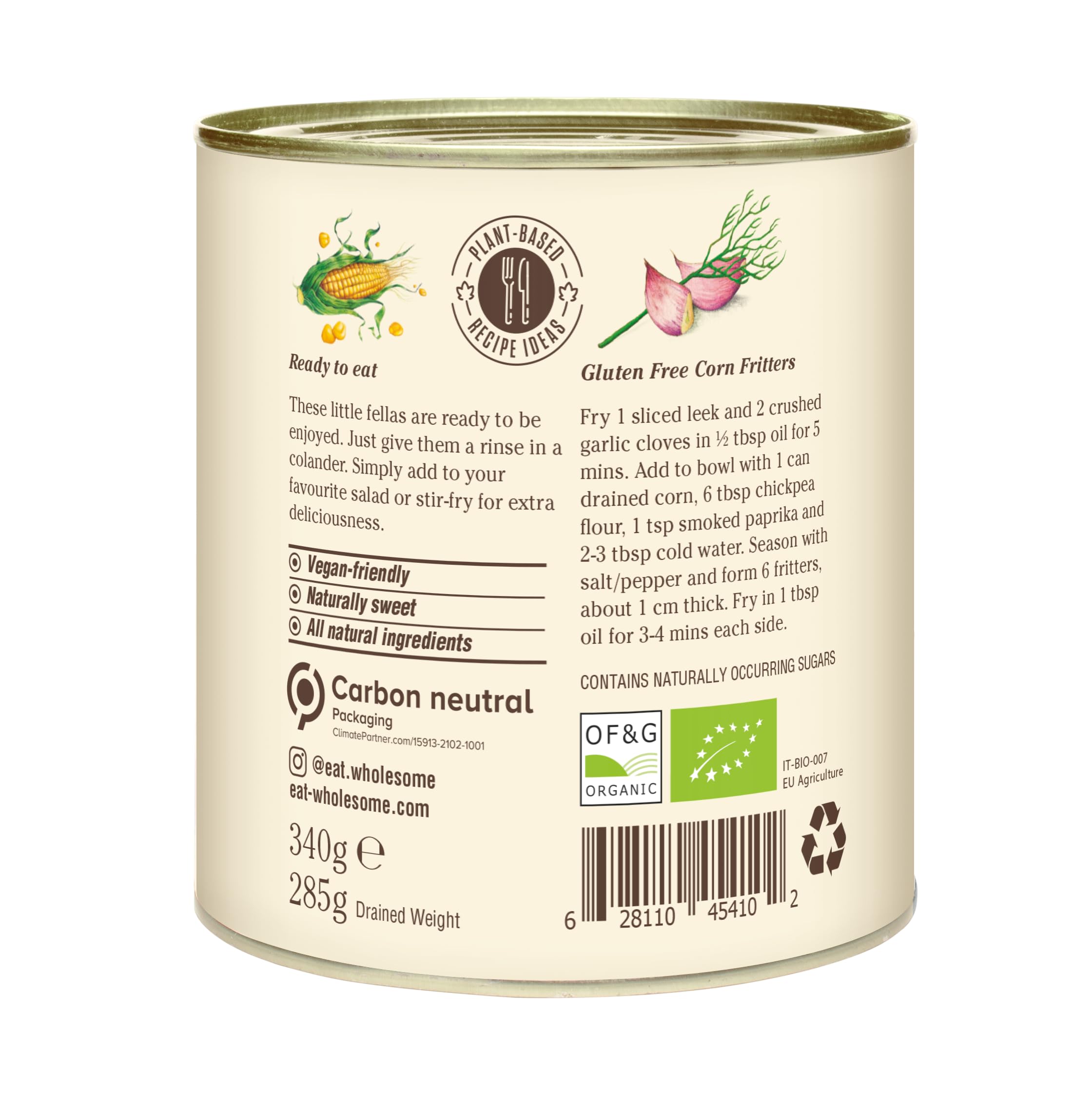 Eat Wholesome Maíz Dulce Orgánico, 340g (Paquete De 12) - 100% Natural, Sin Azúcares Añadidos, De Temporada, Vegano, Revestimiento Sin Bpa