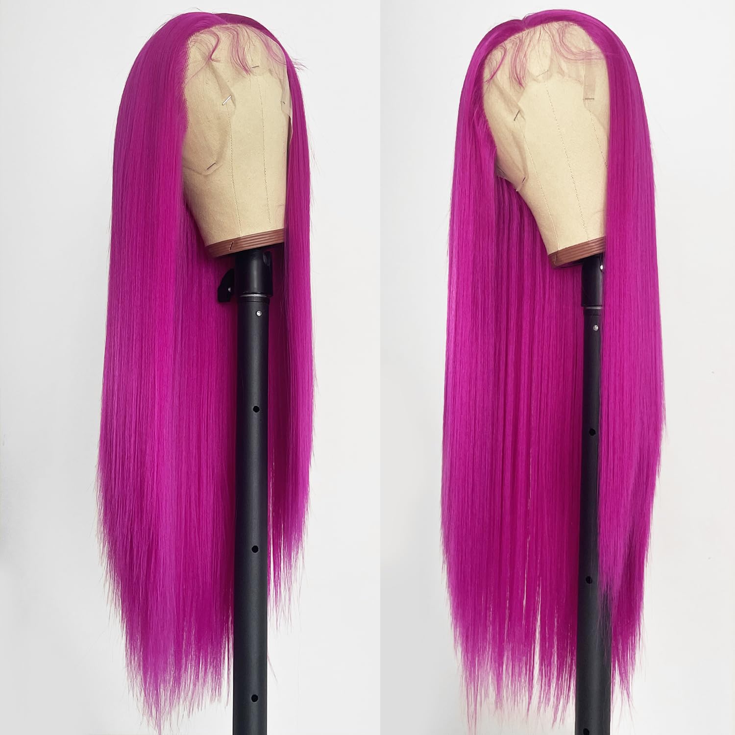 Hot Pink Lace Front Wigs Pre Plucked Hairline Silky Straight Glueless Hair Rose Red Synthetic Lace Front Wigs for Fashion Women