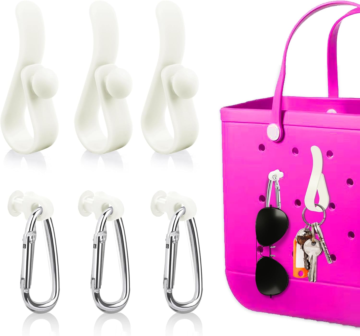 BestStone 6Pcs Accessories Inserts Hooks for Bogg Bag, Carabiner Keychain, Key Holder Charms Compatible with Bogg Bags, Beach Bag Organizer