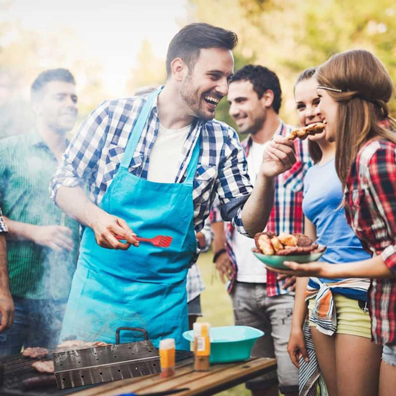 Scatola affumicatrice per barbecue a gas, in acciaio inox, per affumicatore, barbecue a carbonella e a gas