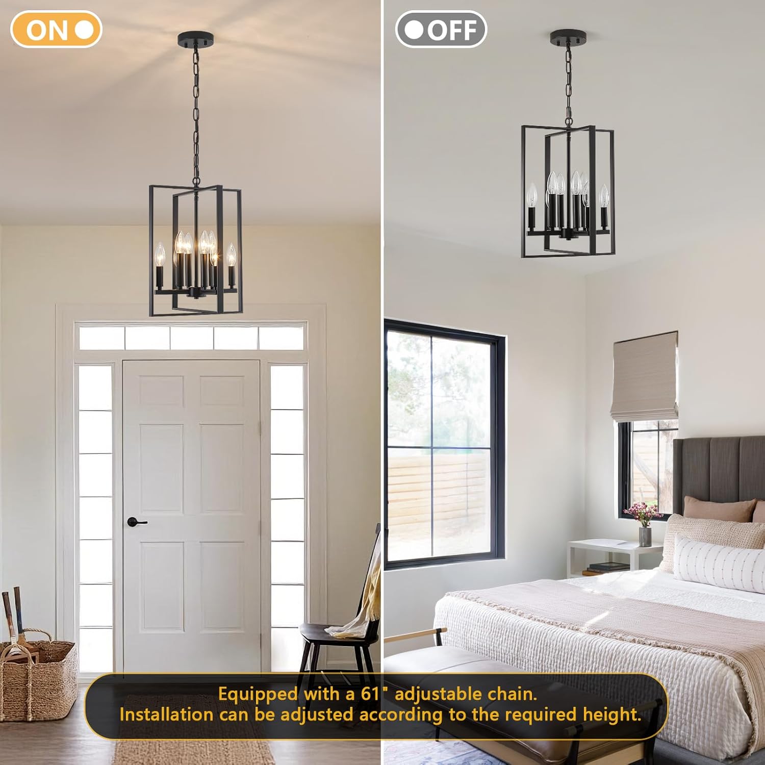 12.79" Black Chandelier 8-Lights Modern Farmhouse Chandeliers for Dining Room Light Fixture Rustic Metal Industrial Vintage Pendant Light Fixture Long Chandelier for Foyer Kitchen Entryway Living Room