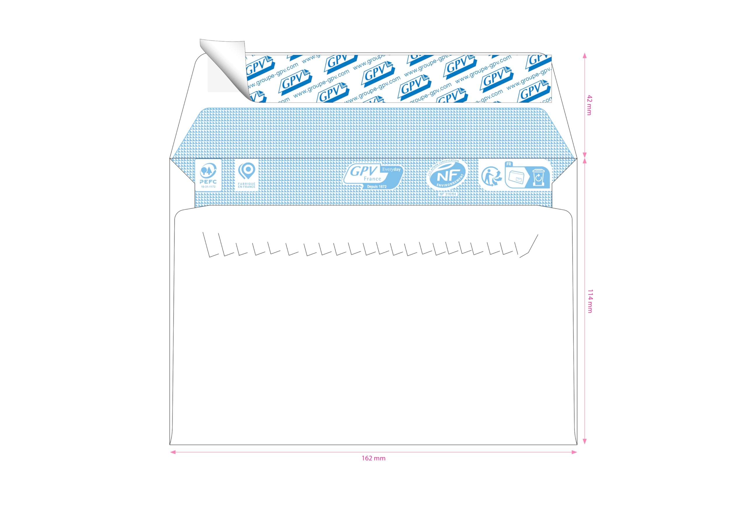 Caja de 500 sobres blancos C6 114 x 162 80 g/m² banda protectora