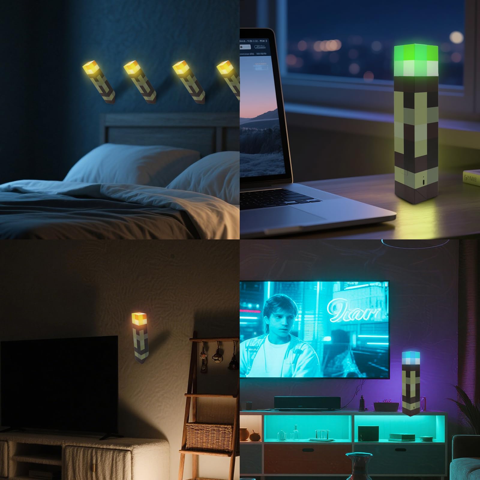 Wall Fackel Nachtlicht 28cm Craft Fackel Lampe mit Timer Fernsteuerbar 8 Farben Autochromatisch, Wiederaufladbar 3D Torch Lamp Nachttischlampe Kinder für Kinderzimmer Wohnzimmer Gaming Room Study Room