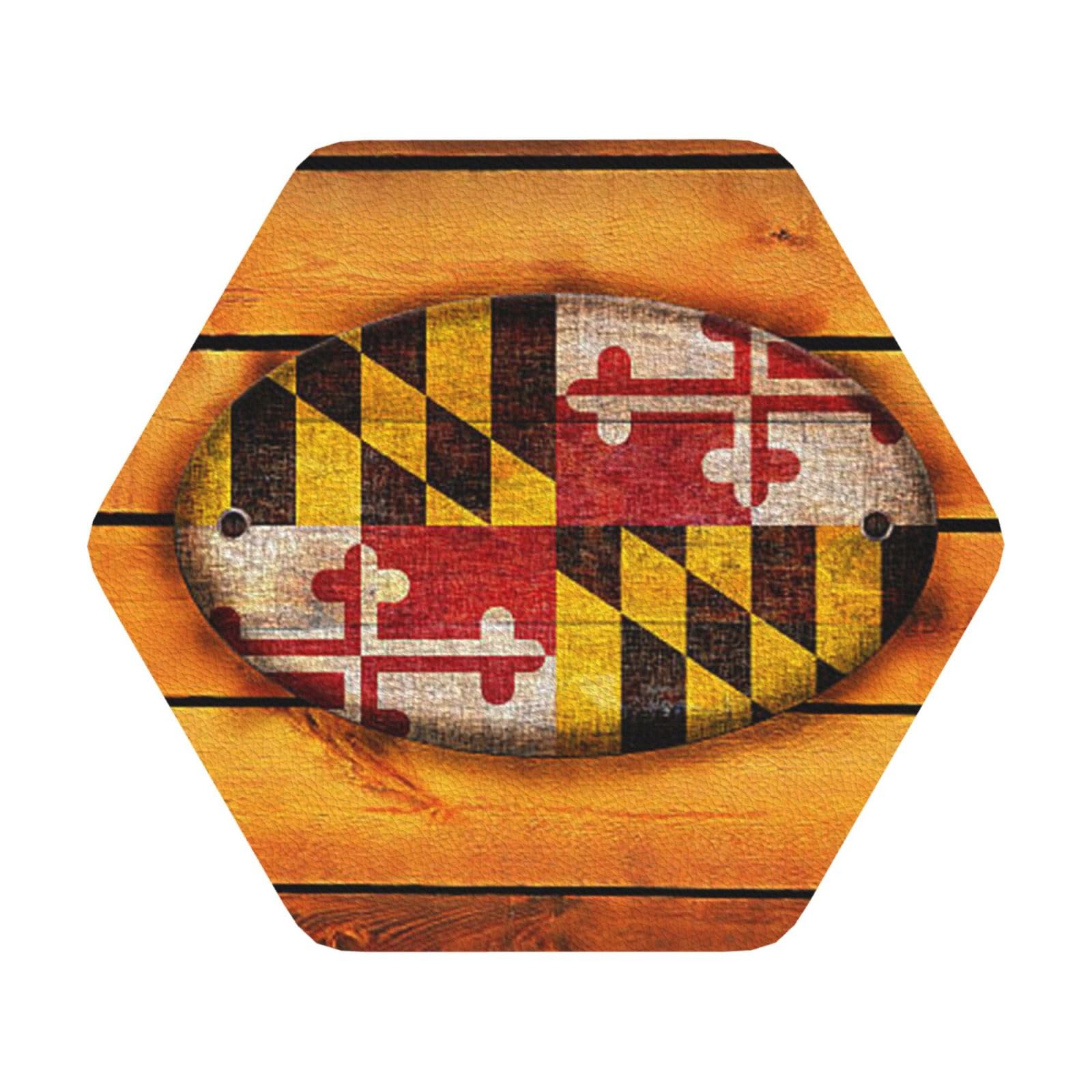 maryland flag PU Leather Coasters Set of 6 Hexagon Drink Coasters