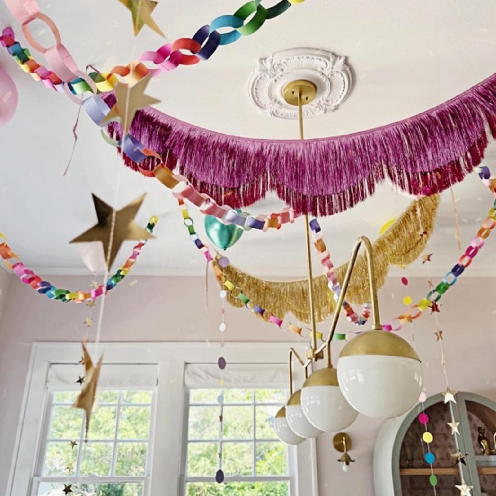 2 Stück Lametta Fransen Girlande,Doppelreihige Fringe Garland,Wellige Lamettagirlanden,Party Deko Girlanden,Fransengirlande Mit Schleife,Für Geburtstage,Mottoparty,Hochzeit(20x150cm),Silber