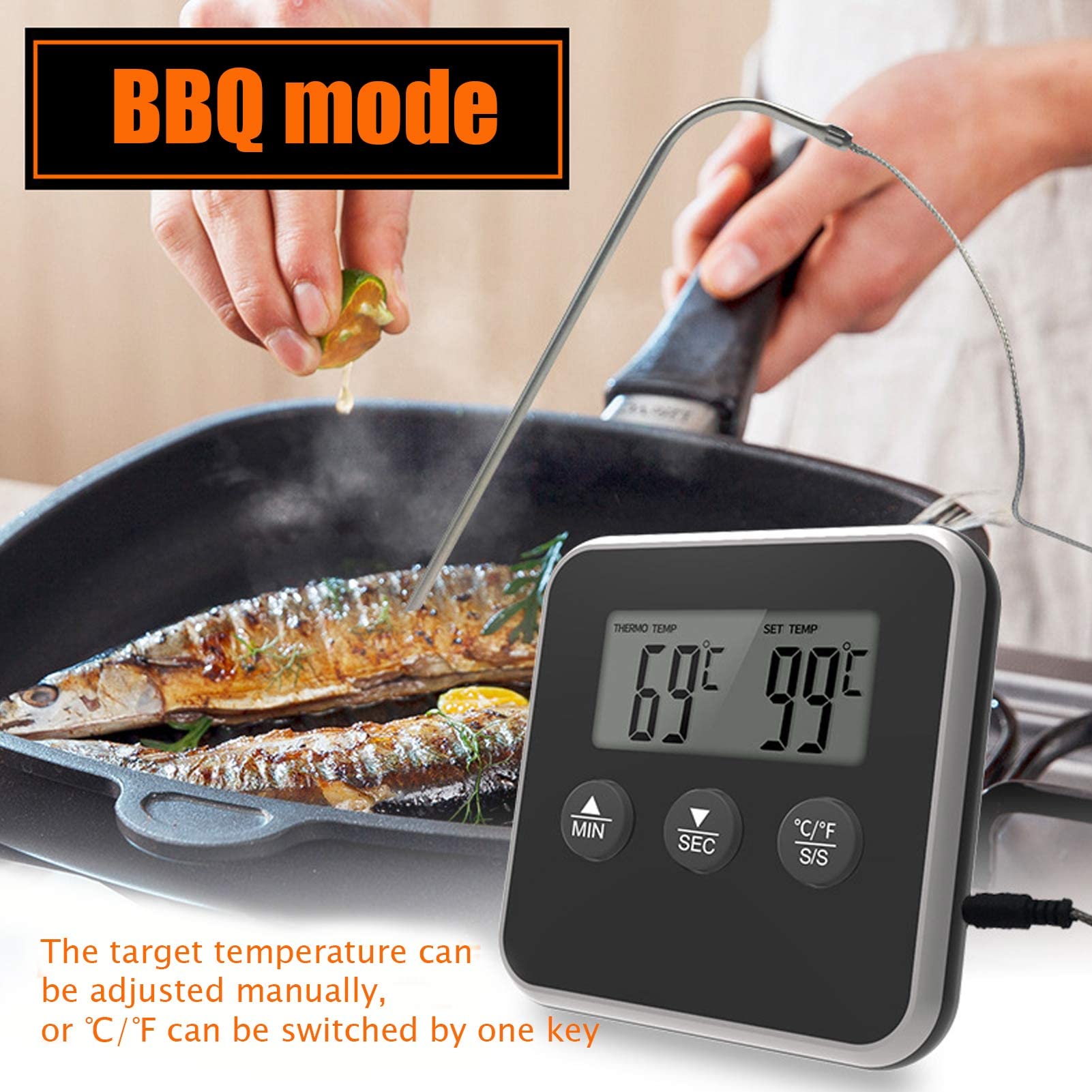 Termometro Digitale Per Carne Con Display LED - Timer, Magnete E 3 Modalità - Per Barbecue, Forno E Cucina - 5