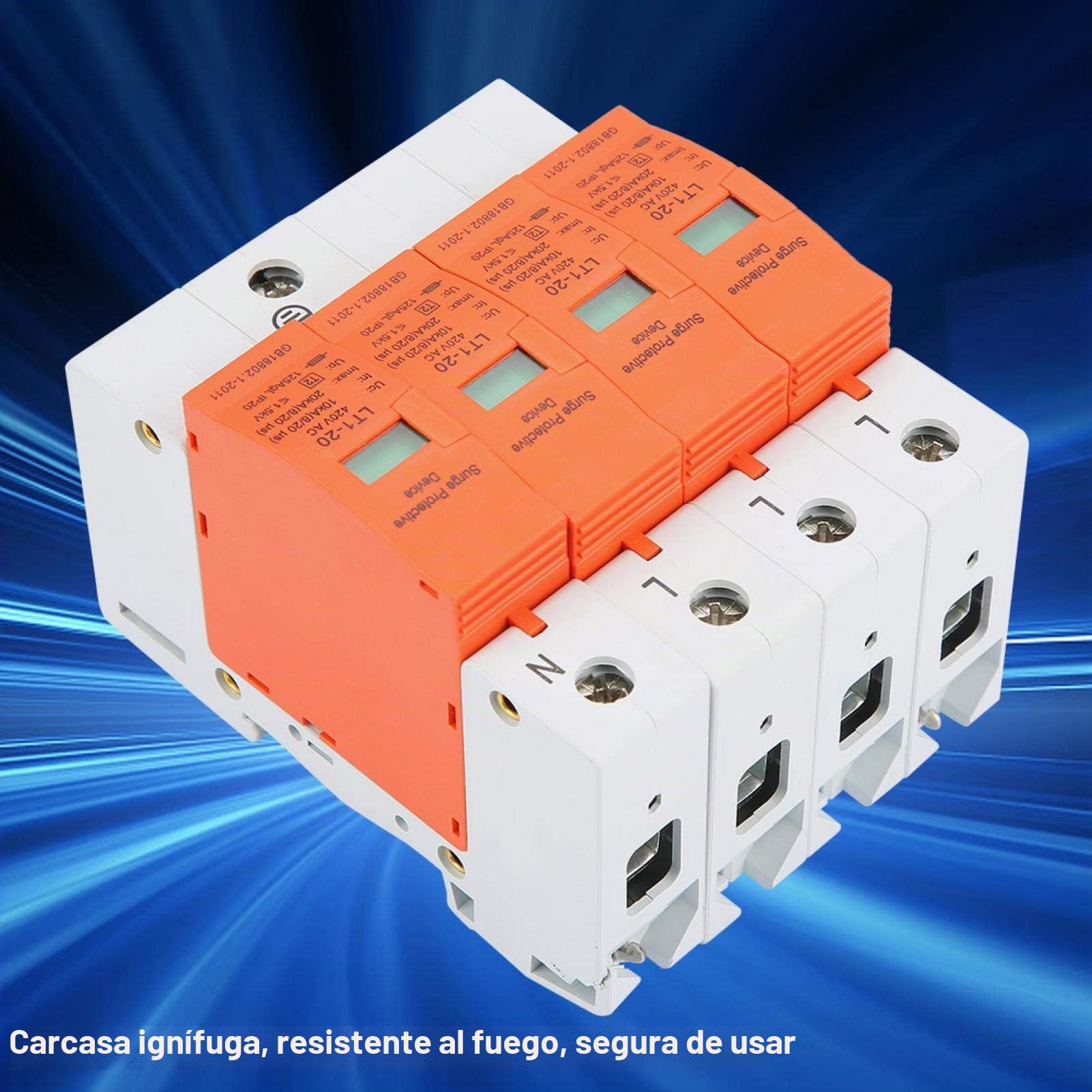 Dispositivo supresor de sobretensiones AC 420V, Protector contra sobretensiones de la casa 4P 20KA Dispositivo supresor de Baja tensión trifásico de Cuatro Cables