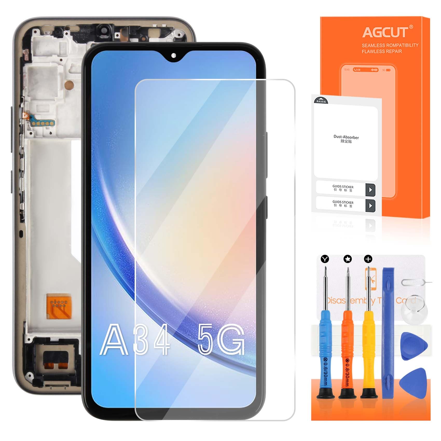 6.6" LCD Display per Samsung Galaxy A34 5G LCD Schermo per Samsung A34 SM-A346E SM-A346B Display Touch Screen Digitizer Assembly con Riparazione Strumenti con Cornice, Non Supporta Impronte Digitali