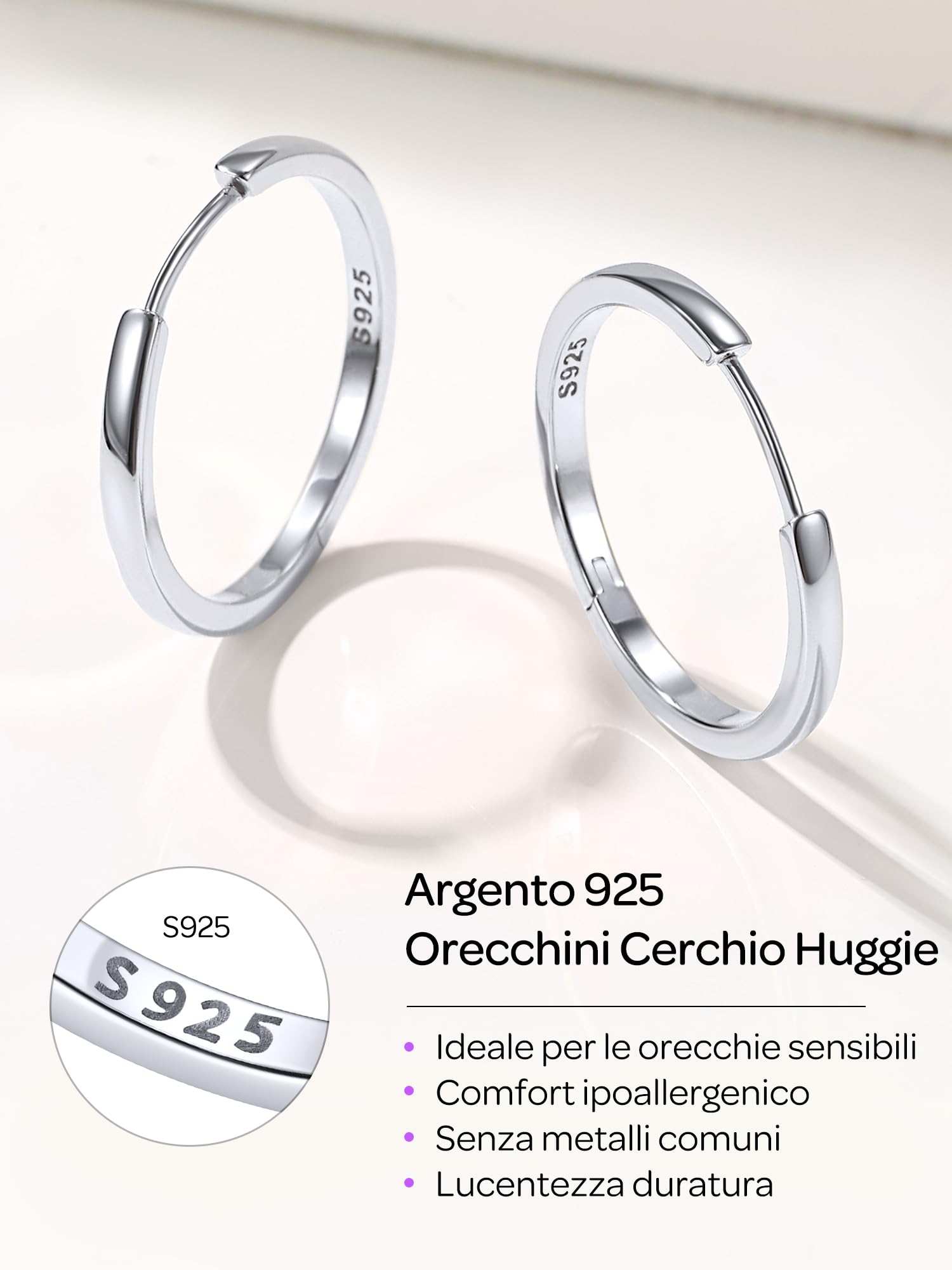 ChicSilver 6-20mm Orecchini Donna Cerchio Argento 925 Nero Oro Rosa Piccoli | argento 925, leggeri, eleganti, design semplice, può indossato insieme ad altri orecchini,idee regalo per natale anniversario