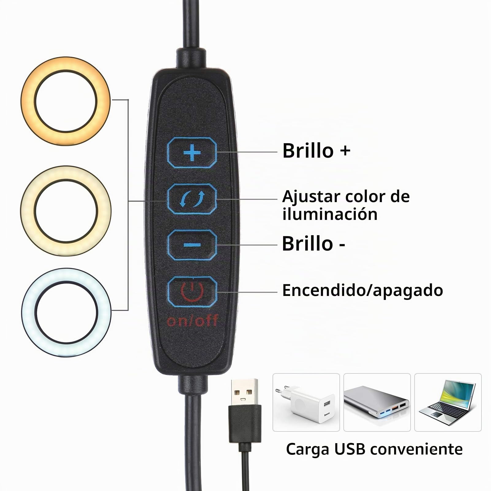 Neoglint Lámpara de mesa,Lámpara de aumento LED 8X con Luz,Lámparas de lupa 2 en 1 con 10 Ajustes Bright,Lupa con brazo giratorio ajustable y abrazadera iluminadas alimentada por USB (Blanco)