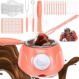 Chocolate Melting Pot, 8.45 oz Electric Fondue Set for Cheese, 2-Speed Adjustable Temperature Melter Warmer Fountain Machine for Candy Milk, Pink