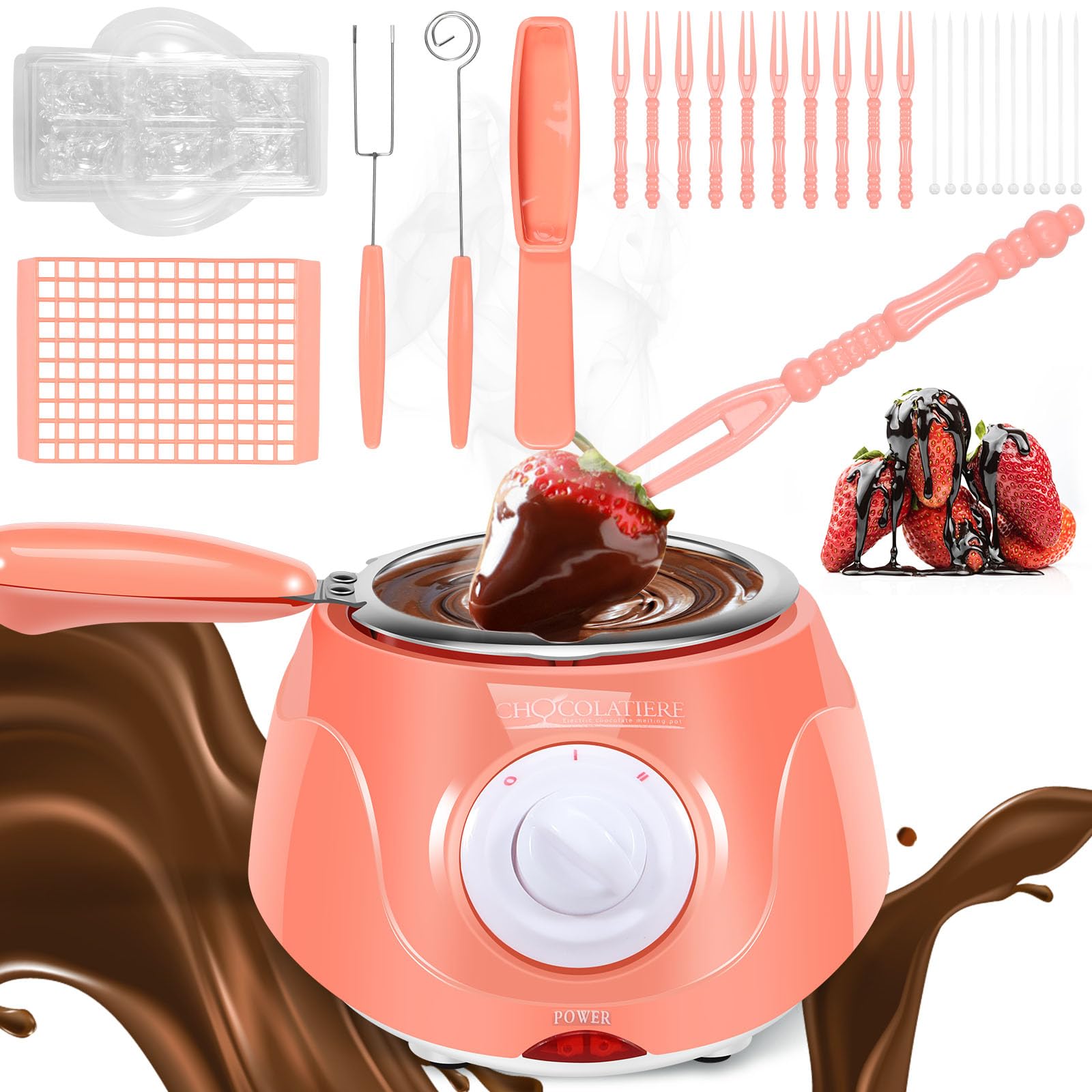 LCZNXJJY Electric Chocolate Fondue Maker, 8.4oz Chocolate Melting Pot Adjustable 158?/104? Electric Chocolate Melter Practical Cheese Melting Pot for Chocolate, Butter, Cheese, Butter, Candy, 250 ml