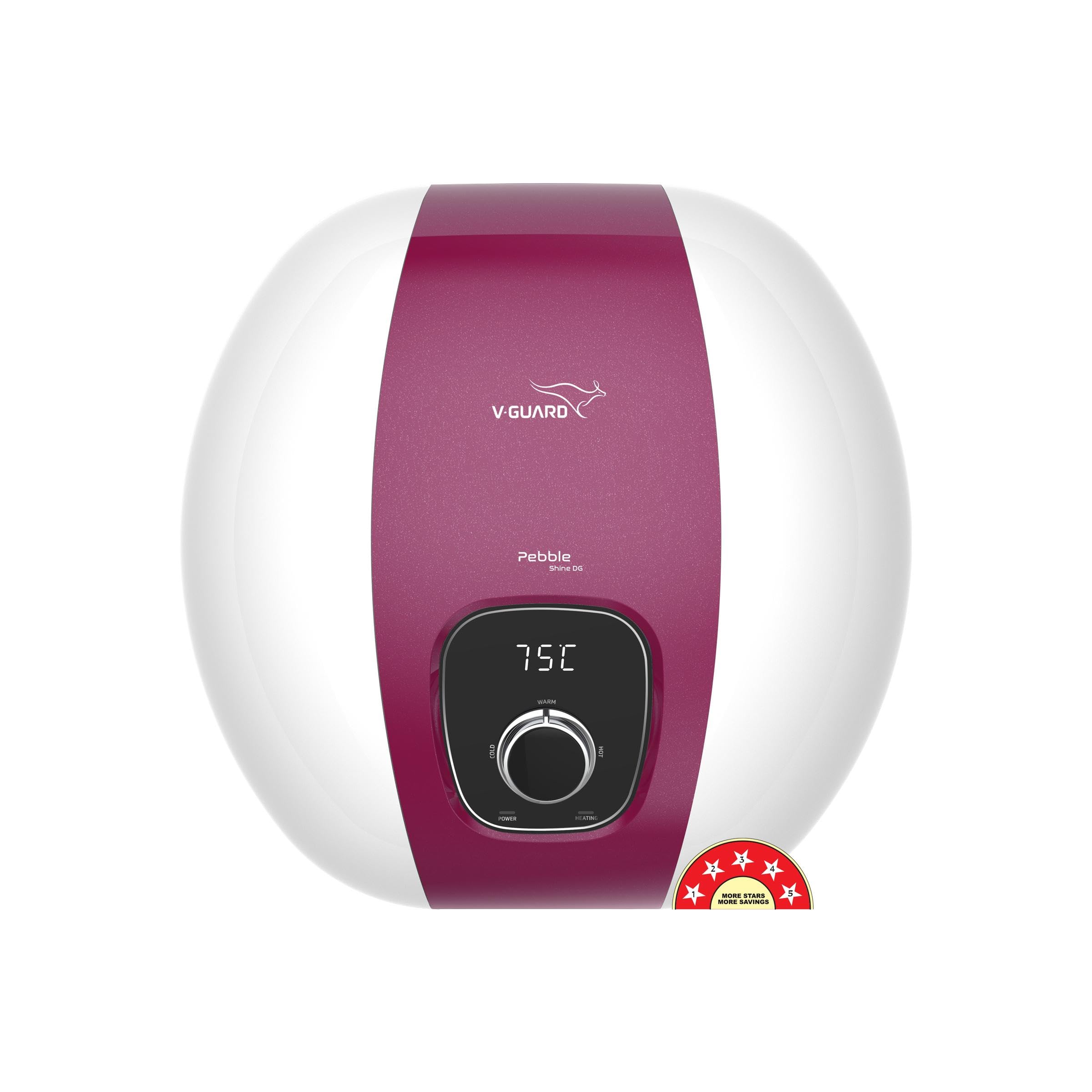 V-Guard Pebble Shine DG Geyser 15 Litre | Digital Display & Rust-Proof ABS Body | BEE 5 Star Rating |Suitable for Hard Water | Free PAN India Installation | 7 Year Inner Tank Warranty by V-Guard