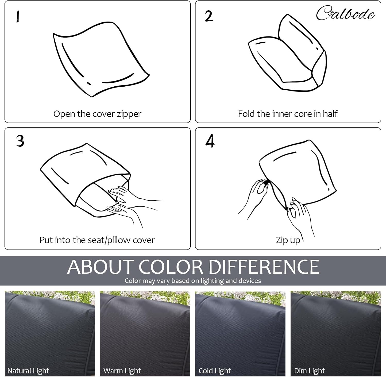 CALBODE 14Piece Outdoor Sofa Cushion Cover Replacement Outdoor Chair Cushions Covers with Zipper Waterproof Anti-Fading for Patio Conversation Sectional Set, Covers Only (25.6 * 25.6Inch Grey)