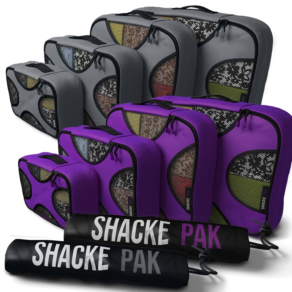 Shacke Pak - 5 Set Packing Cubes with Laundry Bag (Dark Gray) & Shacke Pak - 5 Set Packing Cubes with Laundry Bag (Orchid Purple)