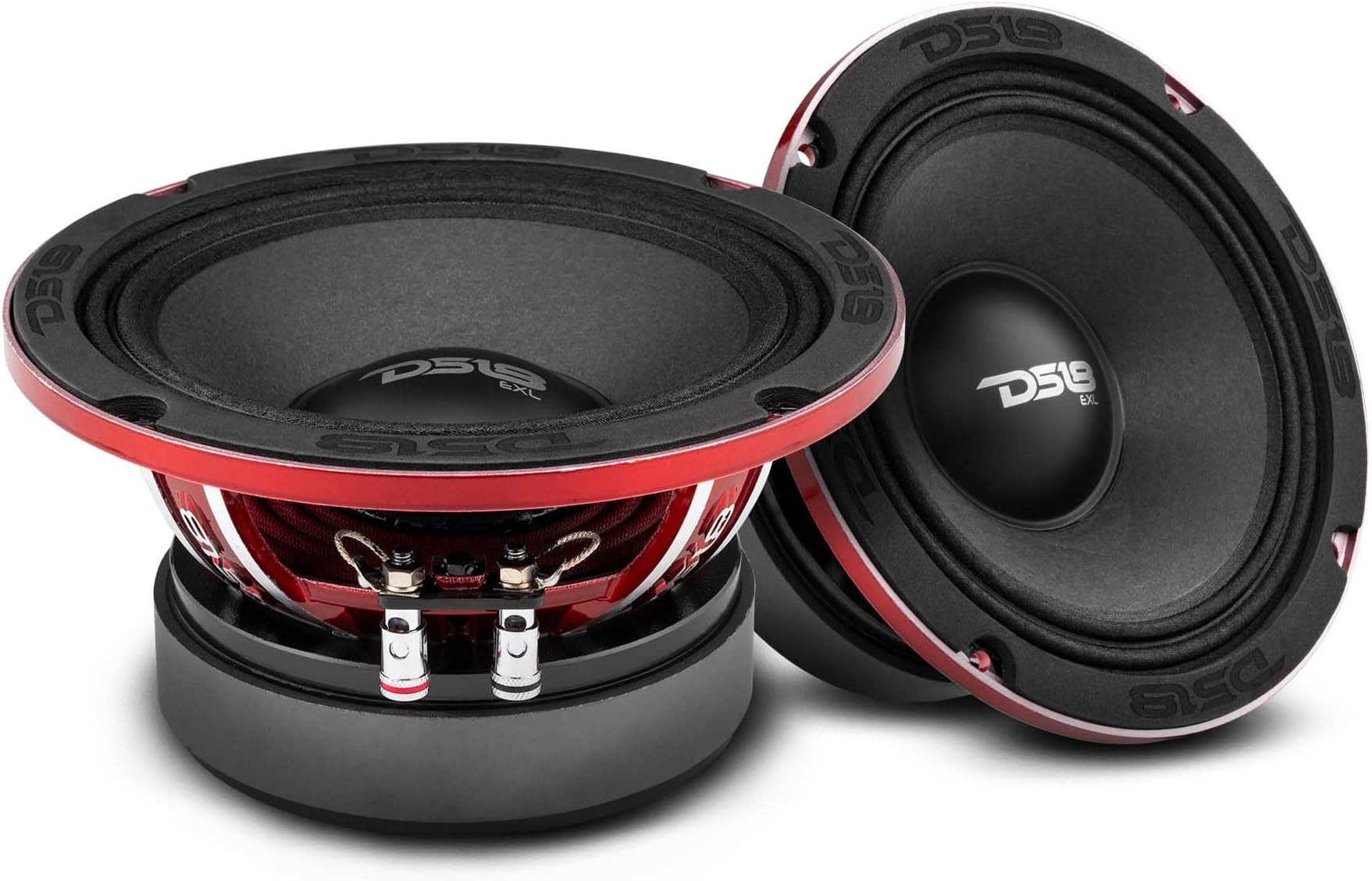 DS18 PRO-EXL64 Loudspeaker - 6.5", Midrange, Red Aluminum Bullet, 600W Max, 300W RMS, 4 Ohms, Ferrite Magnet - for The Peple Who Live and Breathe Car Audio - 2 Speakers