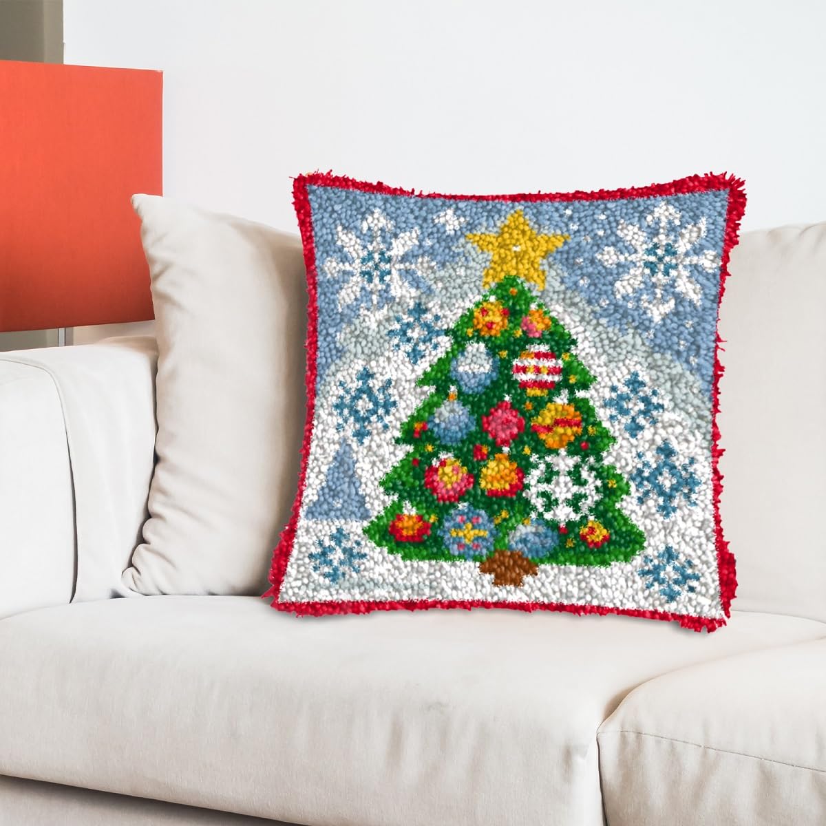 Kit Gancio di Tappeto DIY appeto per Uncinetto, kit di federe per cuscino con gnomo e gancio fai da te,kit per ricamo a punto croce,Christmas Latch Hook Pillow Kits 43x43cm