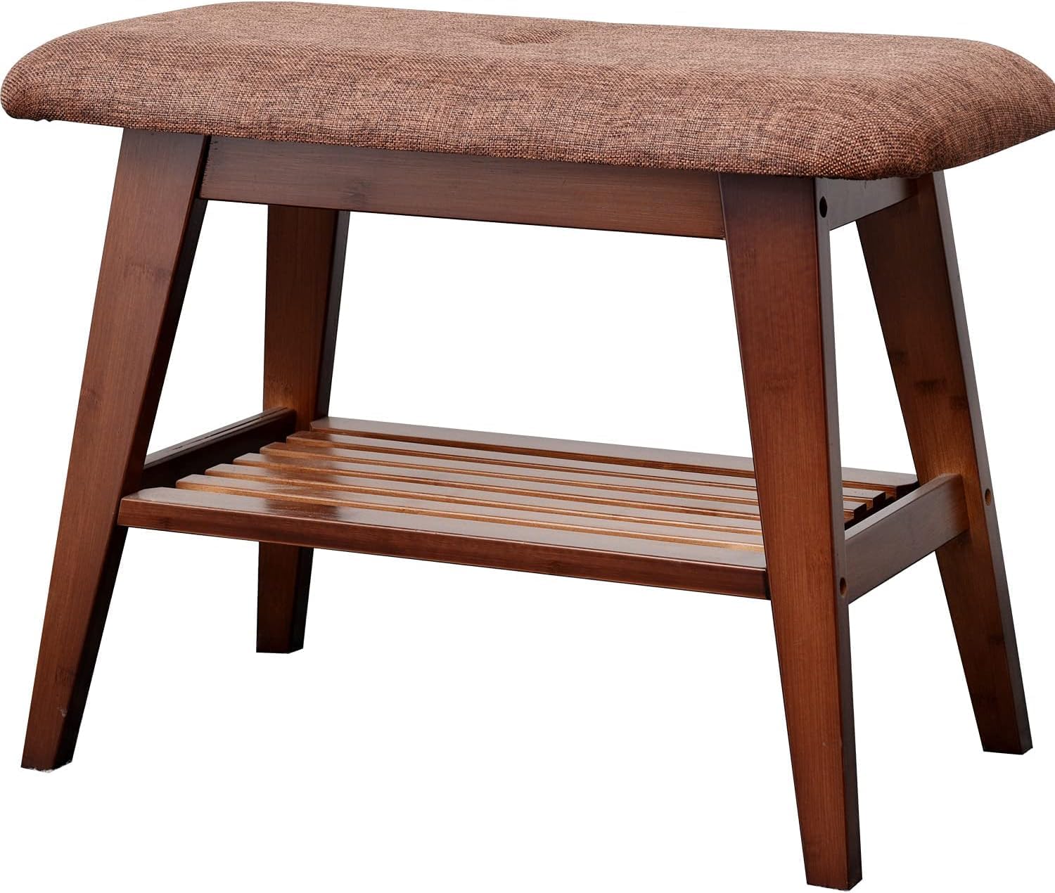 Shoe Entryway Bench, Bamboo Shoe Rack Bench, Organizer with 2 Tier Storage Simple Style Good Load Bearing, Ideal for Entryway Hallway Living Room,(Brown,23.6”)