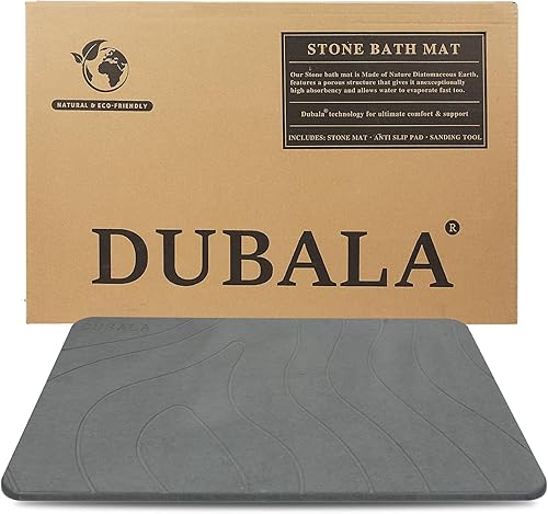 DUBALA Diatomaceous Earth - Tapete de baño de piedra, súper absorbente, de secado rápido con almohadilla antideslizante, fácil de limpiar