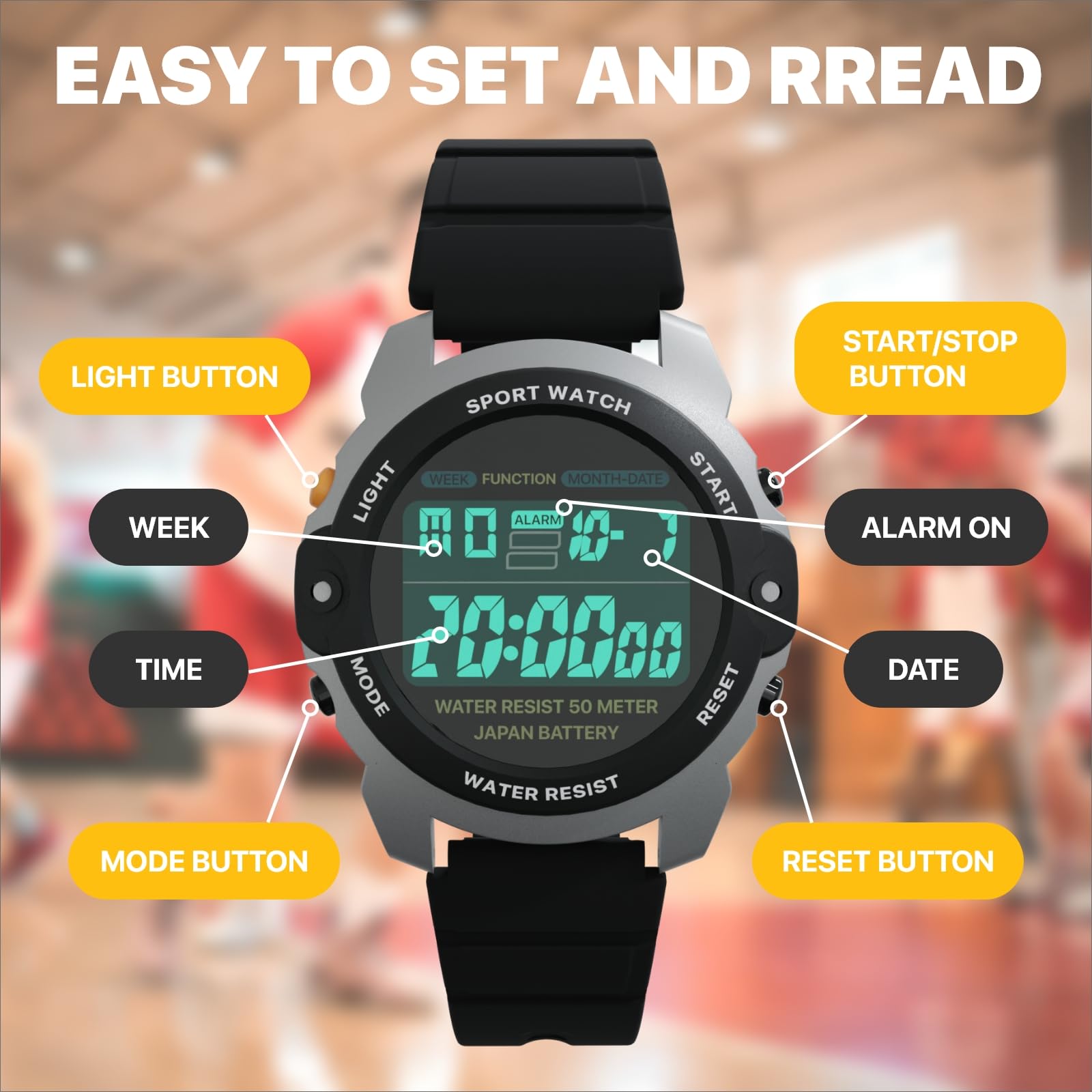 Rziawssa Orologio Digitale per Bambini 50 M Impermeabile Orologio Sportivo per Ragazzi Ragazze Adolescenti Orologio Digitale con LED Cronografo Calendario Sveglia per 8-18 Anni