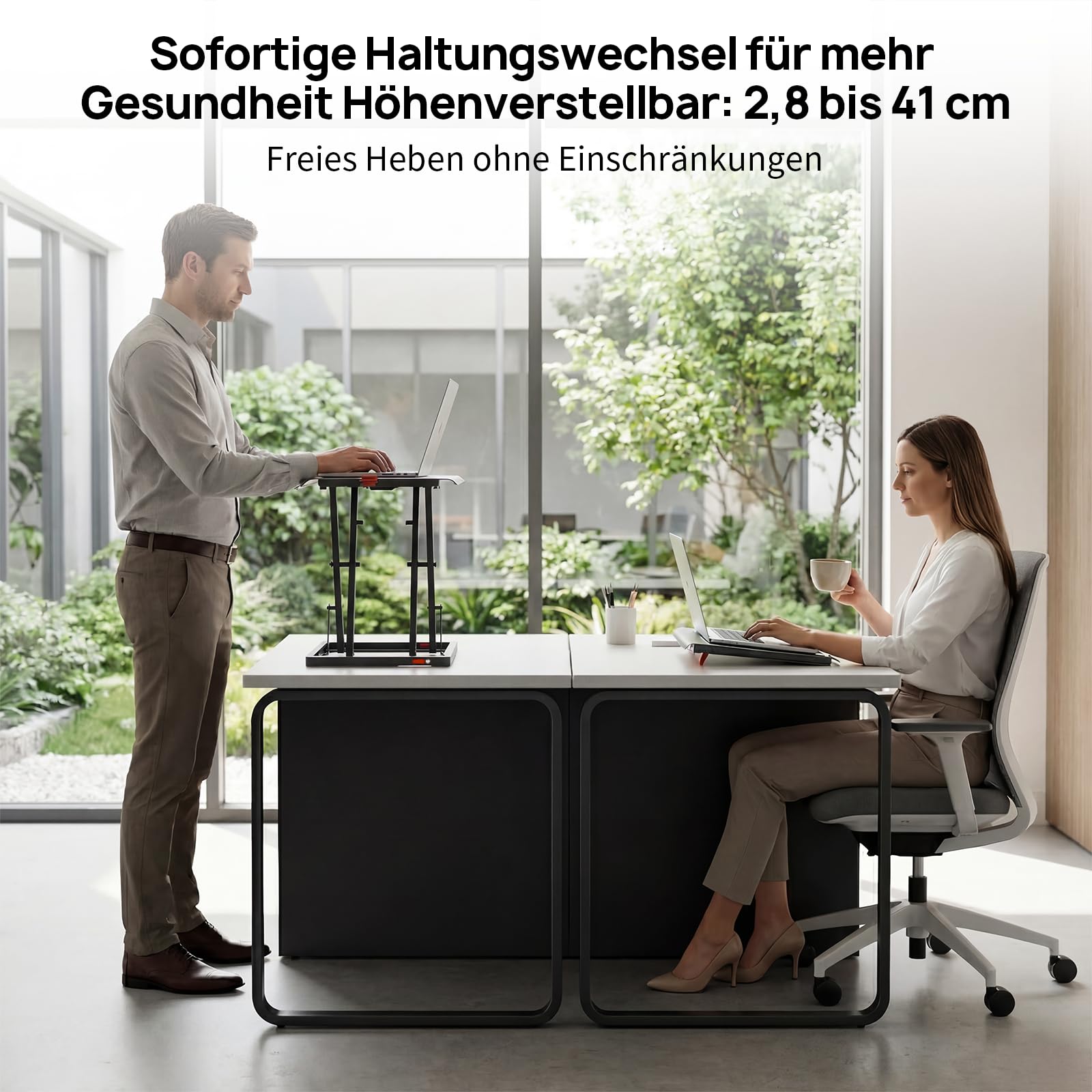 Höhenverstellbarer Schreibtisch-Konverter, Ultraflacher Sitz-Steh-Arbeitsplatz, Leicht Verstellbarer Laptop-Riser, Verschleißfeste Metalltischplatte– Schwarz