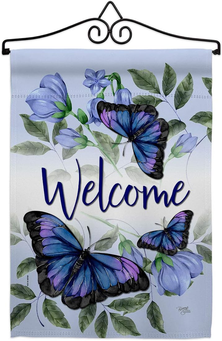 Breeze Decor Purple Butterflies Garden Flag Set Wall Hanger Friends Butterfly Ladybugs Dragonfly Bee Springtime Insect Natural Wildlife Small Decorative Gift Yard House Banner Made in USA 13 X 18.5