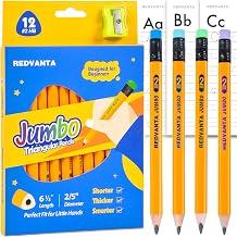 Jumbo HB Pre-sharpened Pencils #2 for Toddlers Preschoolers First Writing, Thick Triangular Grip Fat Pencils with Latex-Free Erasers, Break-Resistant, Back to School Supplies, 12 Count