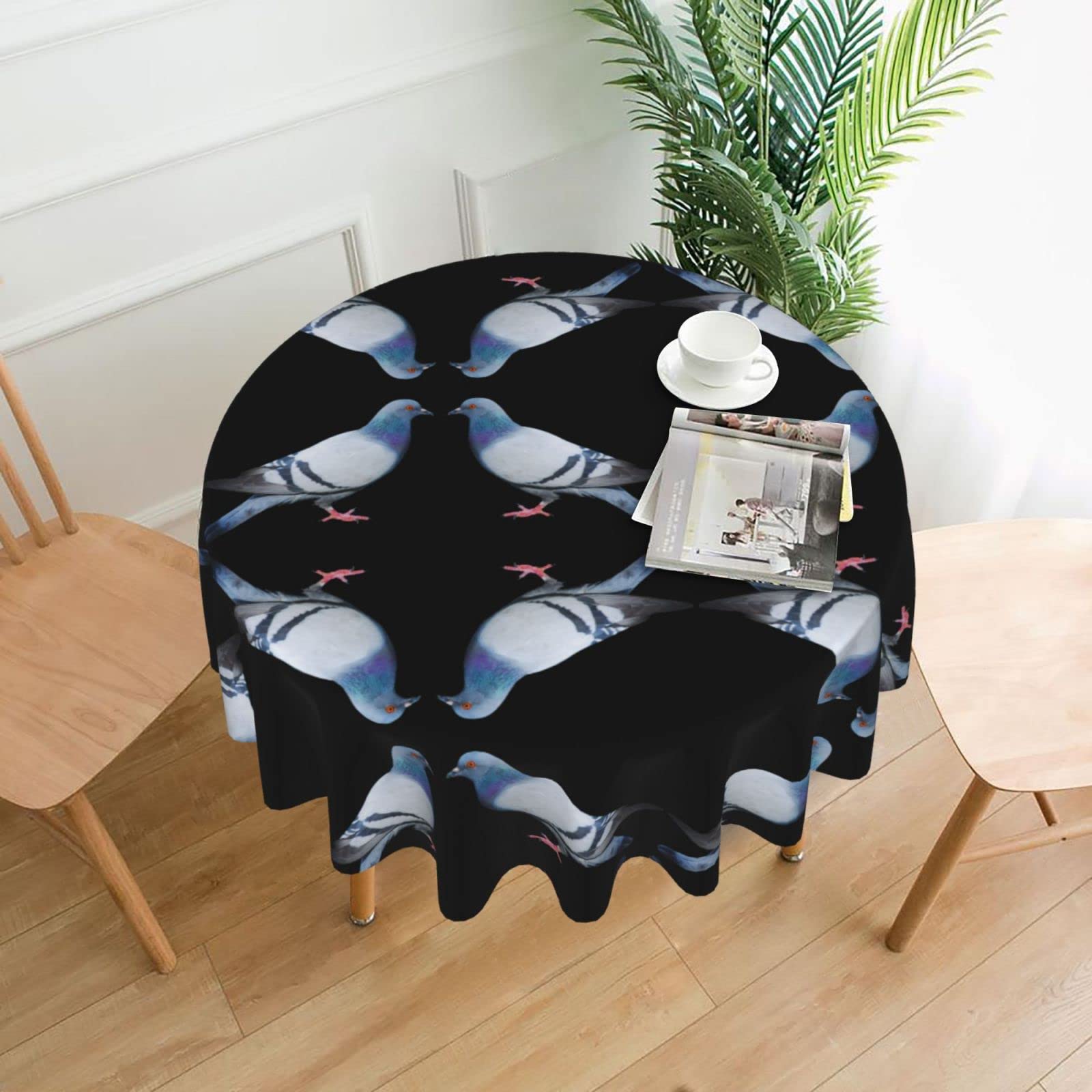 Lawenp Pigeon Decorative Round Table Cloths - 60 Inches in Diameter for Buffet Tables, Parties, Holiday Dinners.