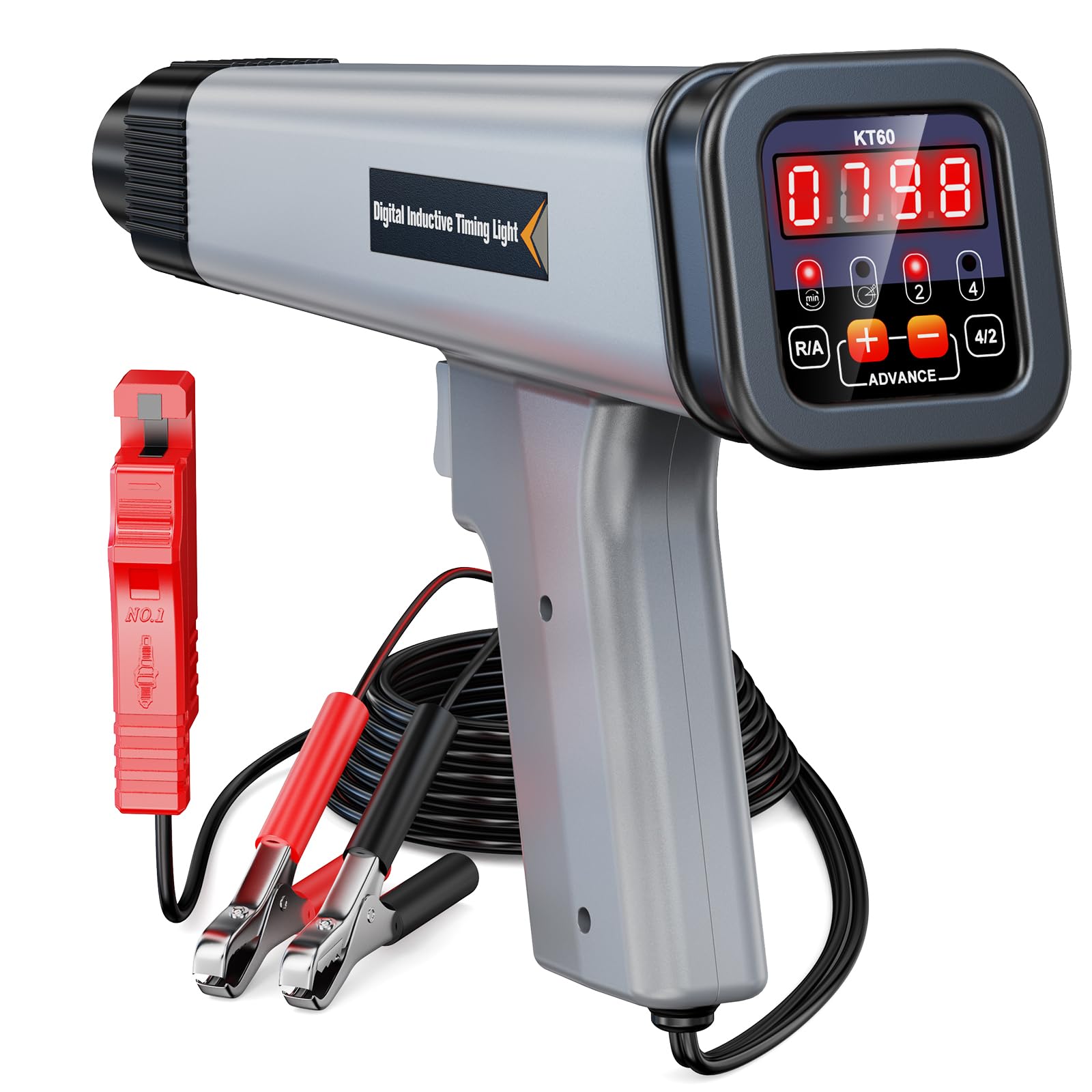 KZYEE KT60 Digital Timing Light with RPM & Advance Angle, 12V Inductive Ignition Timing Light for 2&4-Stroke Gasoline Engines in Classic Cars, Motorcycles, Marine & Small Engines