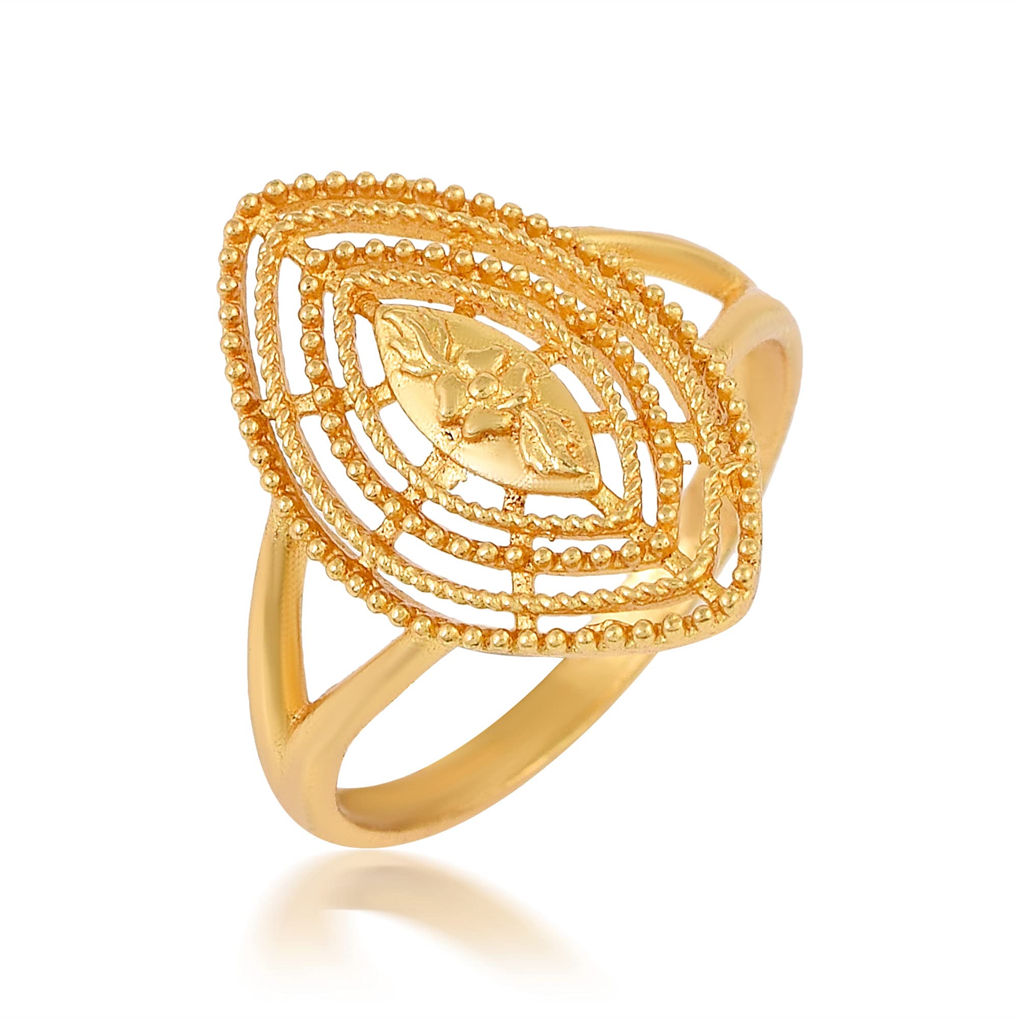 ADMIERGold Plated Brass Marquise Shape Handmade Raswara Work Traditional Ethnic Ring For Girls Women.