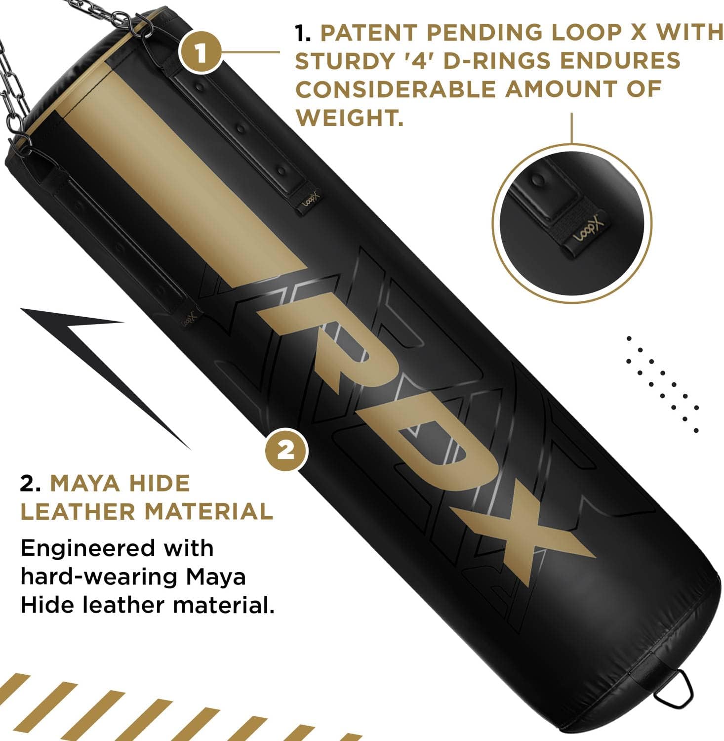 RDX Punching Bag Heavy Boxing Bag, 13pc Filled 5ft 4ft Anti Swing Kickboxing Adult Set, Maya Hide Leather, Punch Gloves Ceiling Hook Hanging Chains, MMA Muay Thai Workout Home Gym Fitness Training