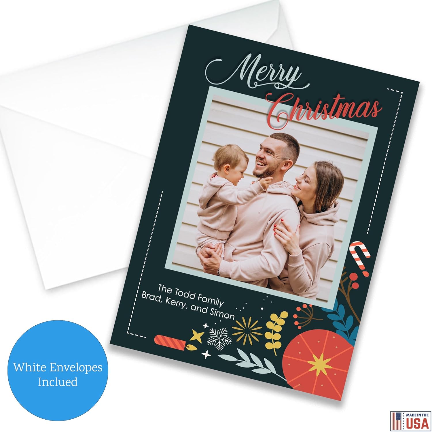 DISCOUNTCARDSTOCK.COM Personalized Christmas Cards - 5" x 7" - 25 Cards & Envelopes - Double Sided High Resolution Printing - Modern Festive Style - Unisex-Adults