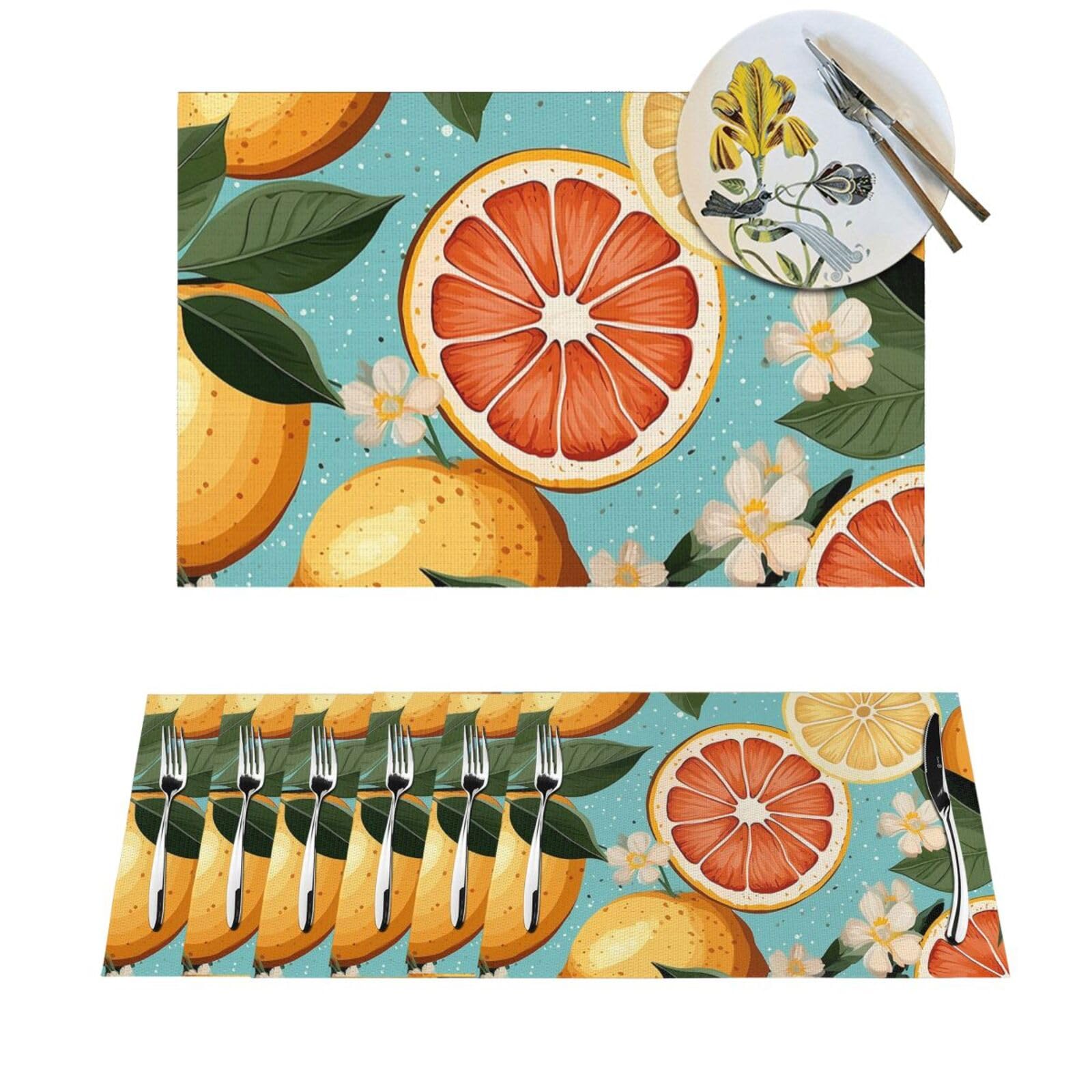 Tapis de table agrumes pour repas de jardin et intérieur lot de 6 sets résistants en PVC
