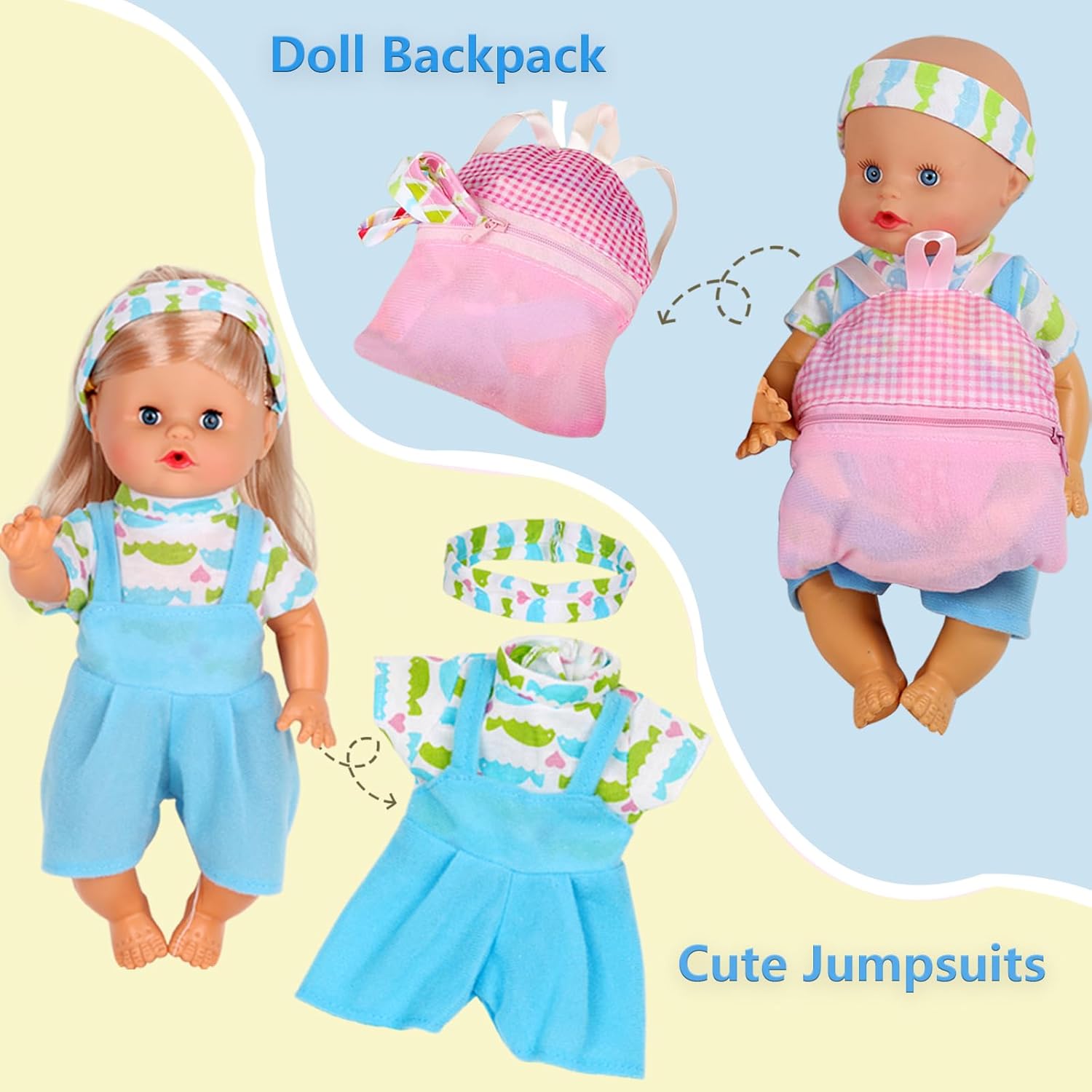 10 Sets for 10-11-12 Inch Baby Doll Clothes Dress Newborn Baby Doll Accessories Gown Costumes Outfits with Schoolbag Kitchen Toy Xmas Present (for 10-12'' Doll)