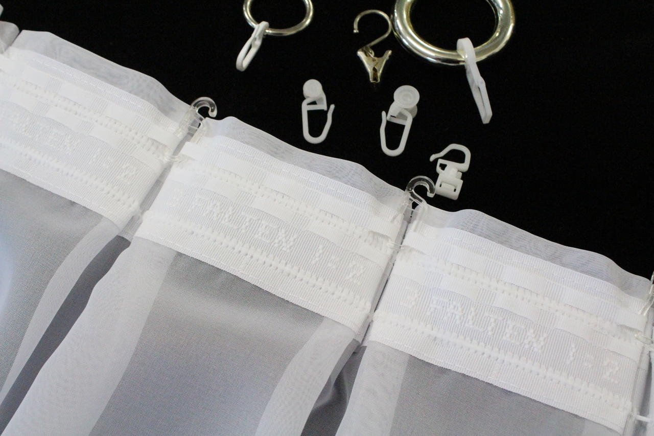 Hochwertige Fertiggardine Voile Store Deko Schal mit Faltenband Bleiband 3-Falten-KRÄUSELBAND 1:2/50 mm (größe wählbar), 120 x 800 cm (Höhe x Breite)