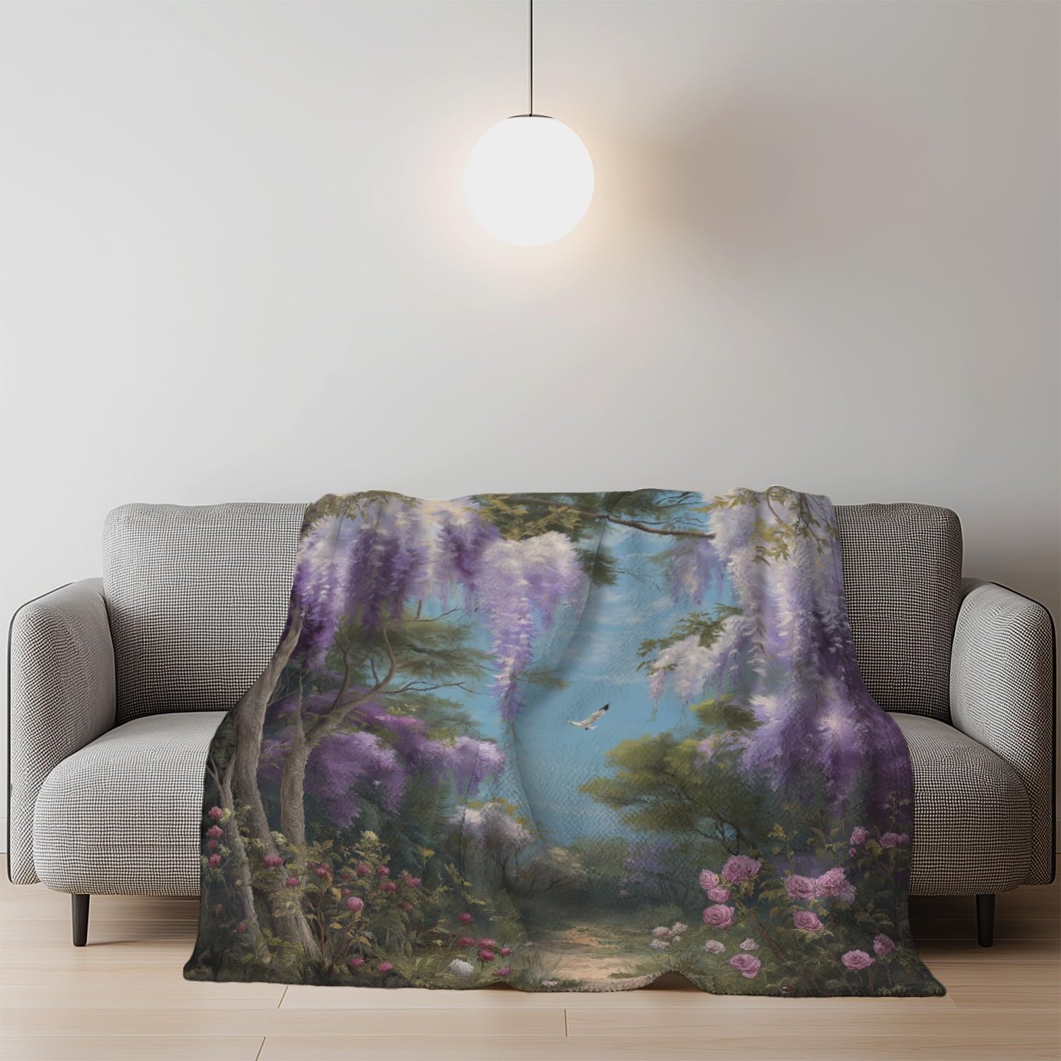 Couverture polaire chaude 230x270 plaid violet glycine pour lit