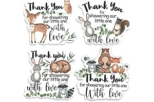 Woodland Baby Thank You Cards, Woodland Animal Stickers Labels, Rustic Woodland Forest...