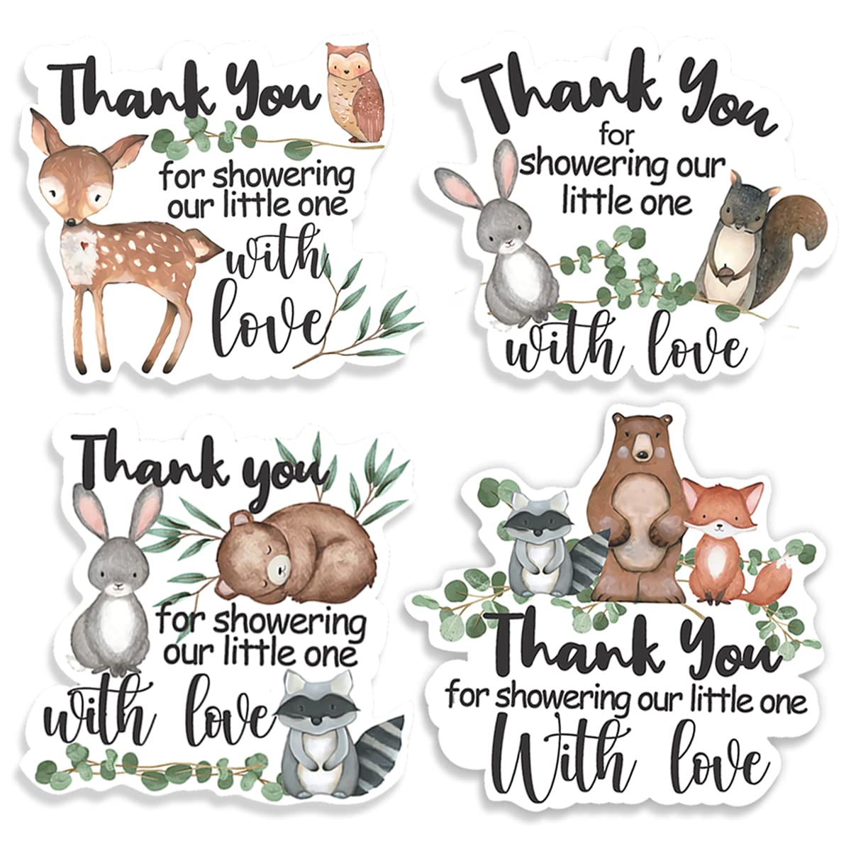 Cute Woodland Creature Shower Thank You Stickers Labels,Forest Woodland Animals Sticker for Woodland Creatures Theme Shower Birthday Party Favor Label Decorations(10 in,80 Labels)