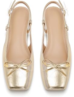Women's Ballet Flats Slingbacks Square Toe Bow Knit Dressy Flat Shoes with Ankle Buckles Satin