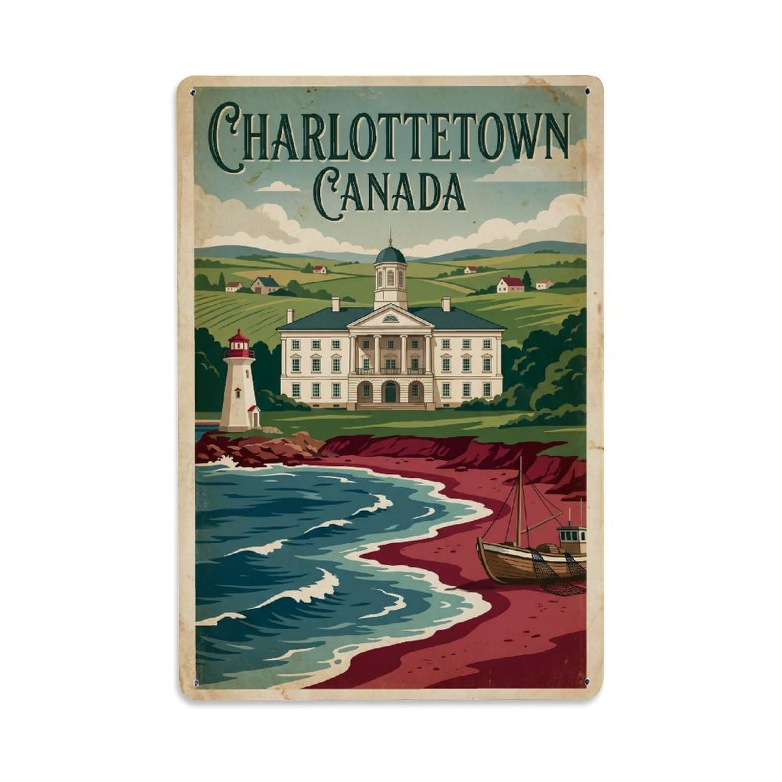 Vintage Canada Charlottetown Travel Metal Tin Sign