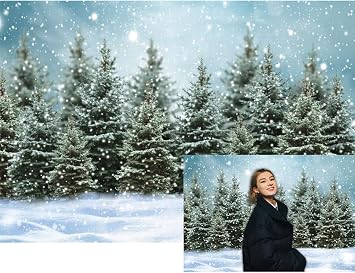 12x10ft Winter Forest Backdrop Snowy Christmas Pine Tree Snowflake Scene Background Winter Wonderland Children Adult Birthday Christmas Party Decoration Banner Portrait Photo Booth Props