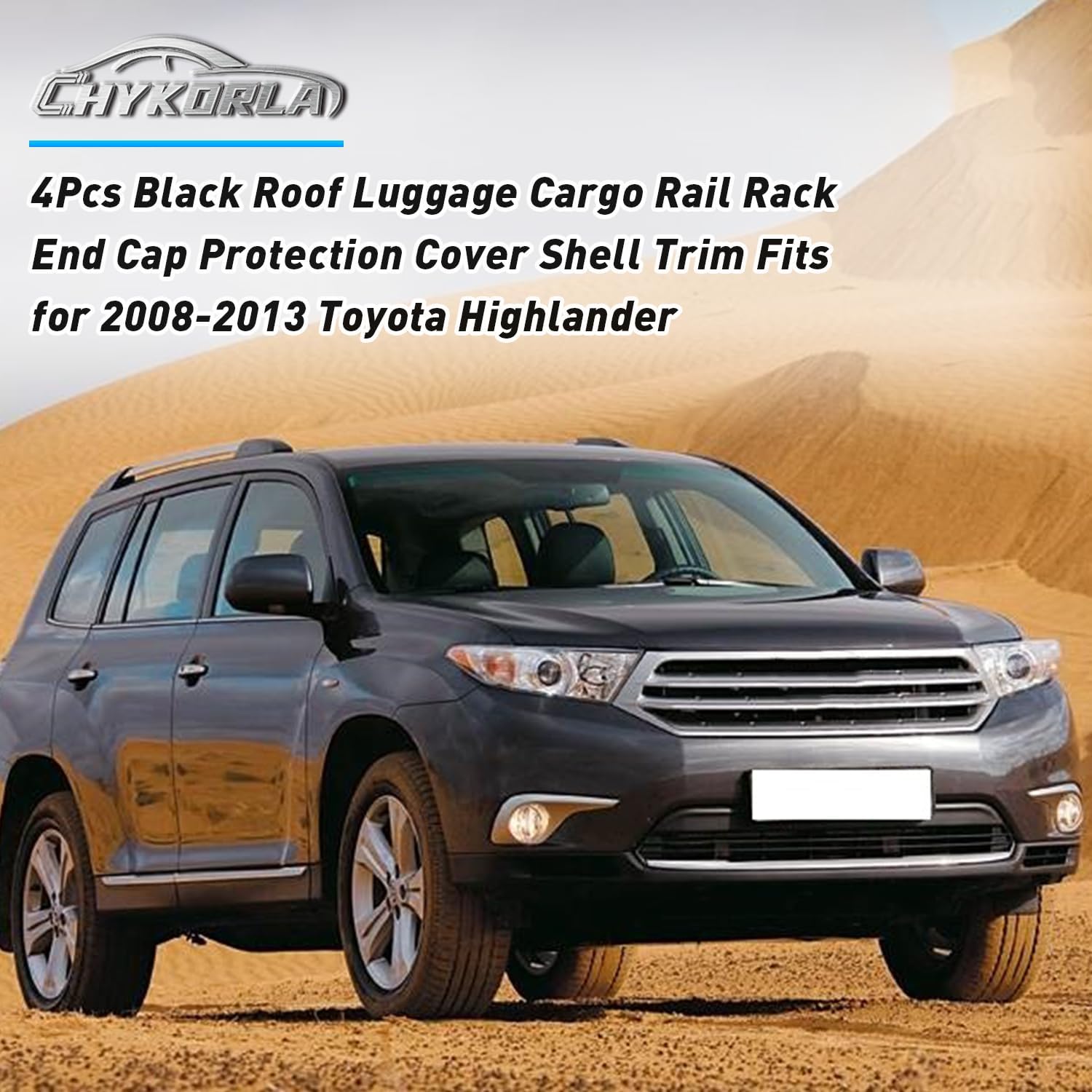 4Pcs Black Roof Luggage Cargo Rail Rack End Cap Protection Cover Shell Trim Fits for Toyota Highlander 2.7L 2009-2013, for 3.3L 2008-2010, for 3.5L 2008-2013