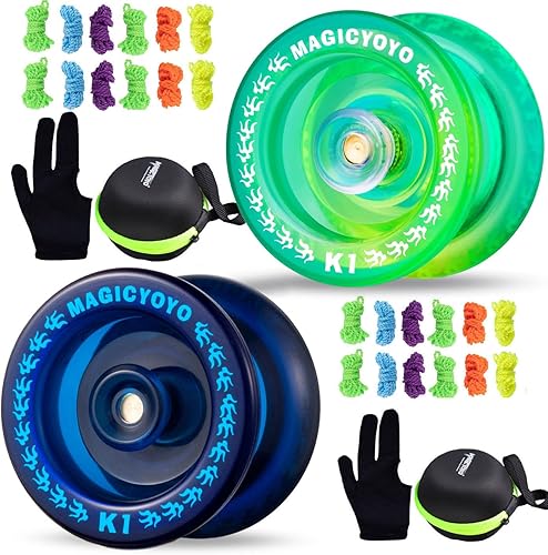 MAGICYOYO Responsive Yoyo profesional, plástico Yoyo K1 verde amarillo+azul, Yoyo para niños principiantes