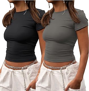 ZHENWEI Crop Workout Tops for Women Pack Summer Short Sleeve Gym Athletic Compression Shirts Cute Tight Basic Tops Tee