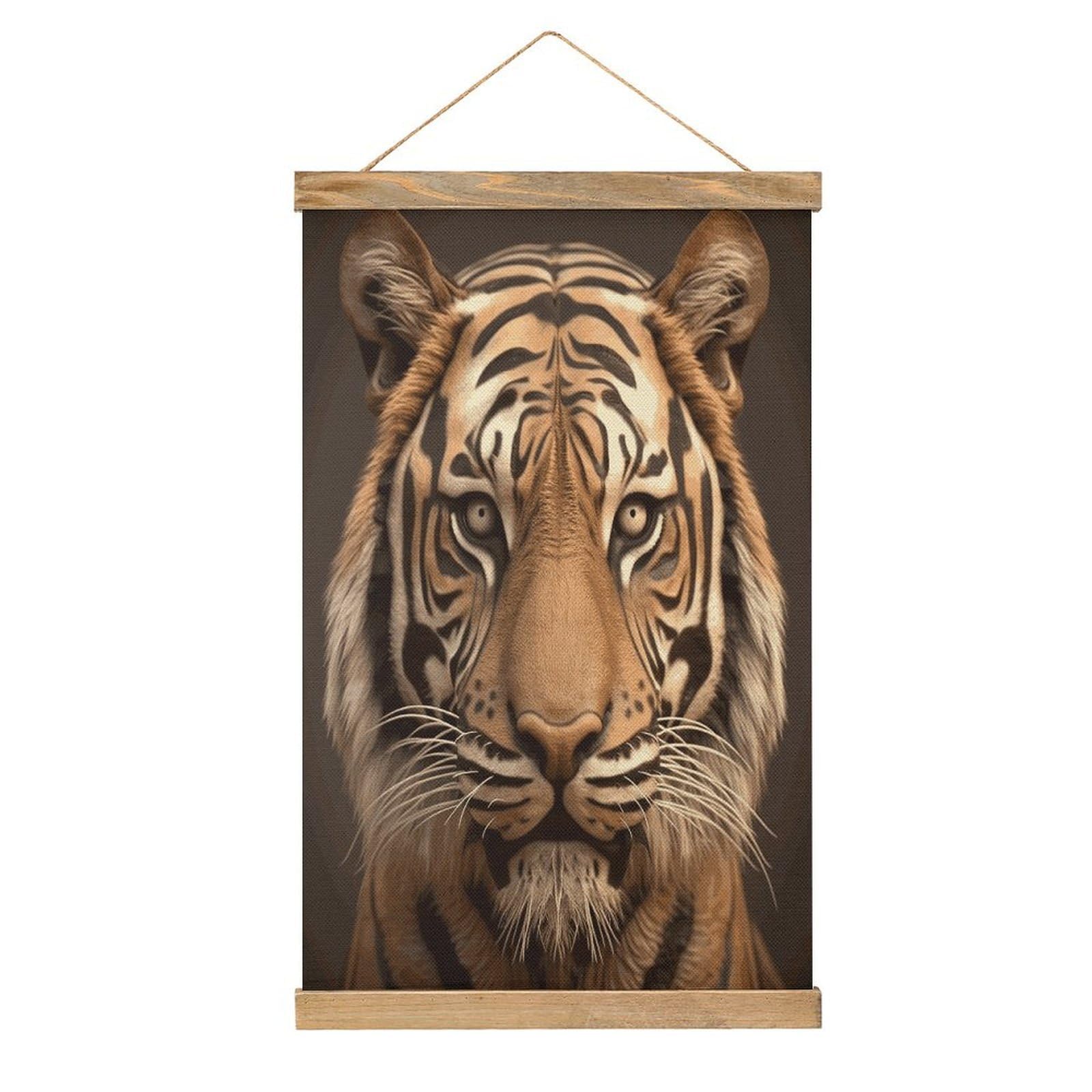 JTREHY Tiger Head Linen Hanging Painting Vintage Poster Wall Art Prints Personality Style Wall Hanging Poster for Living Room Office Bedroom Decor Frame 13.2 X 20.47 Inch