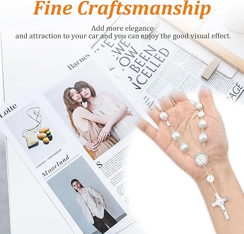 Miniatura 5 de Ziciner 2 rosarios de automóvil para espejo retrovisor, decoración personalizada para colgar en el espejo retrovisor, colgante de rosario para